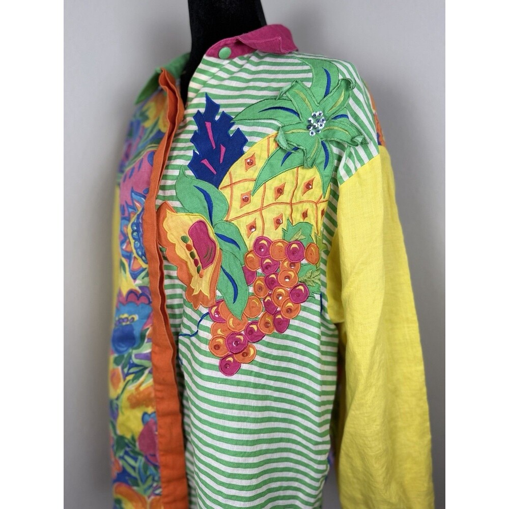 Victor Costa Designer Collection Colorful Patchwork Shirt Womens Size 12 Ramee - Picture 2 of 16